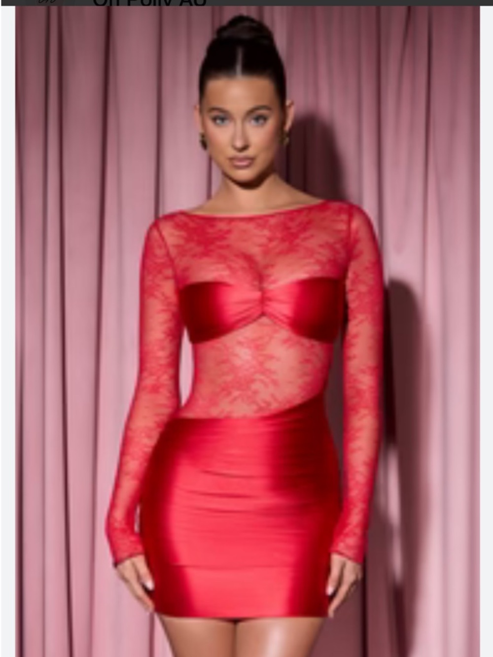 Oh Polly Red Lace Long Sleeve Mini Dress